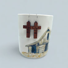 Load image into Gallery viewer, Jesus Cross earrings - wood cross earrings
