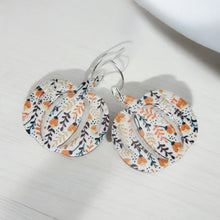 Load image into Gallery viewer, Pumpkin shaped fall floral pattern earrings