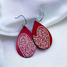 Load image into Gallery viewer, Red heart teardrop earrings