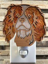 Load image into Gallery viewer, Blenheim Cavalier King Charles Spaniel night light in cherry wood, unlit, laser-cut wood