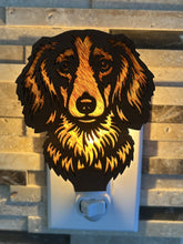 Load image into Gallery viewer, Long-haired Dachshund dog night light, red, lit