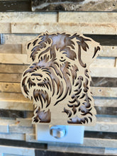 Load image into Gallery viewer, Soft Coated Wheaten Terrier dog night light in maple wood, unlit, laser-cut wood