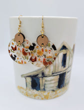Load image into Gallery viewer, Chicken earrings - whole flock on clear acrylic with wood circle - round