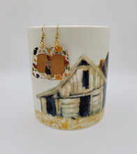 Load image into Gallery viewer, Chicken earrings - clear acrylic - rounded trapezoid with wood center