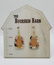 Load image into Gallery viewer, Chicken earrings - clear acrylic - rounded trapezoid with wood center
