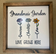 Load image into Gallery viewer, Grandma's Garden personalized grandchildren birth month flowers framed