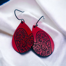 Load image into Gallery viewer, Red and black heart teardrop earrings
