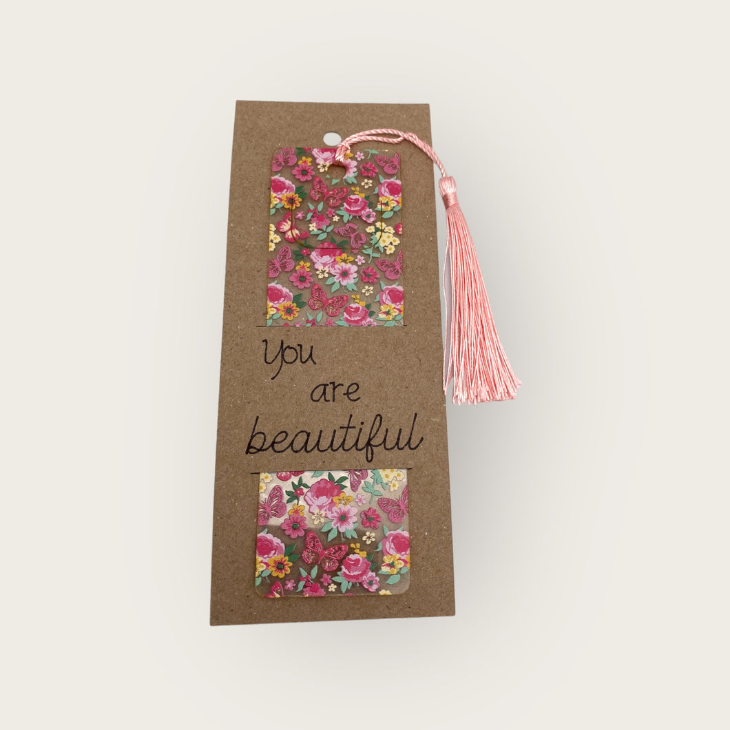 Bookmark - You are beautiful - butterflies and flowers