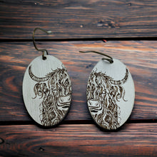 Load image into Gallery viewer, Highland cow earrings - sketch on white
