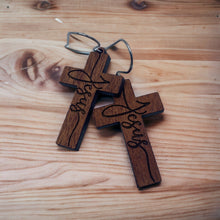 Load image into Gallery viewer, Jesus Cross earrings - wood cross earrings
