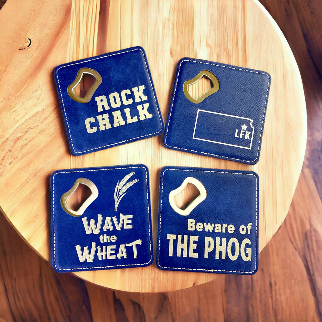 Coasters - Kansas University blue - Set of 4