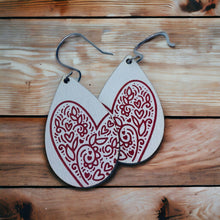 Load image into Gallery viewer, White and red heart teardrop earrings
