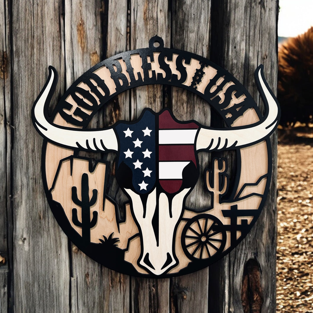 Patriotic cowboy door hanger - God Bless the USA!