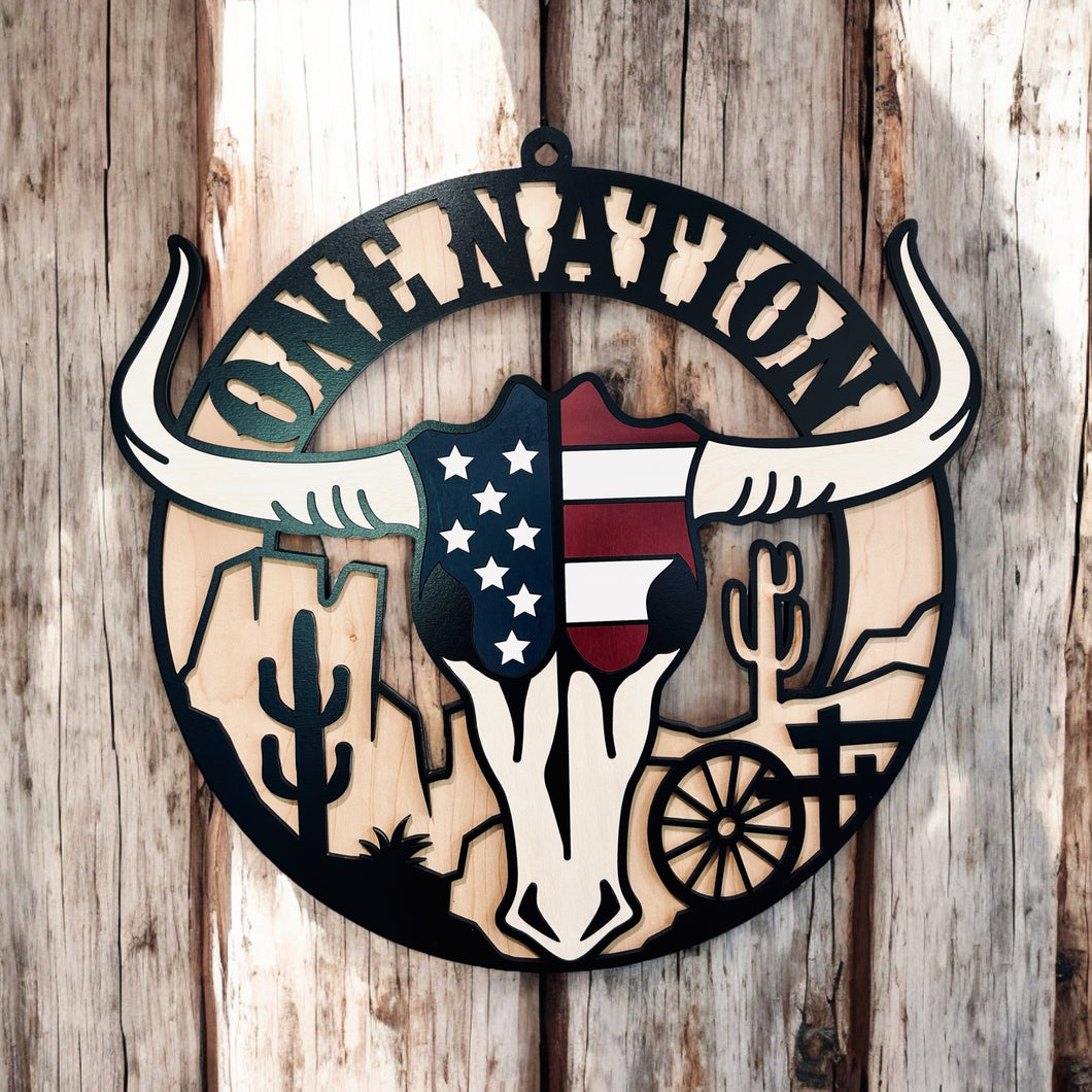 Patriotic cowboy door hanger - One Nation