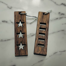 Load image into Gallery viewer, Stars and stripes walnut bar earrings
