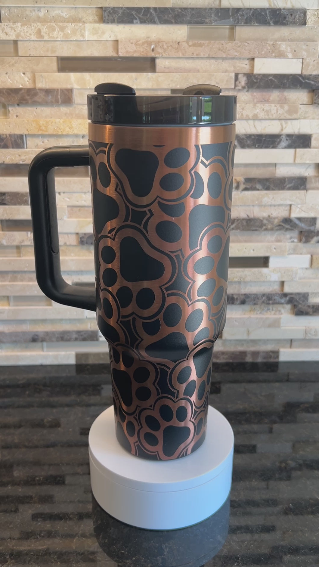 Tumbler - 40 oz black on copper dog paws