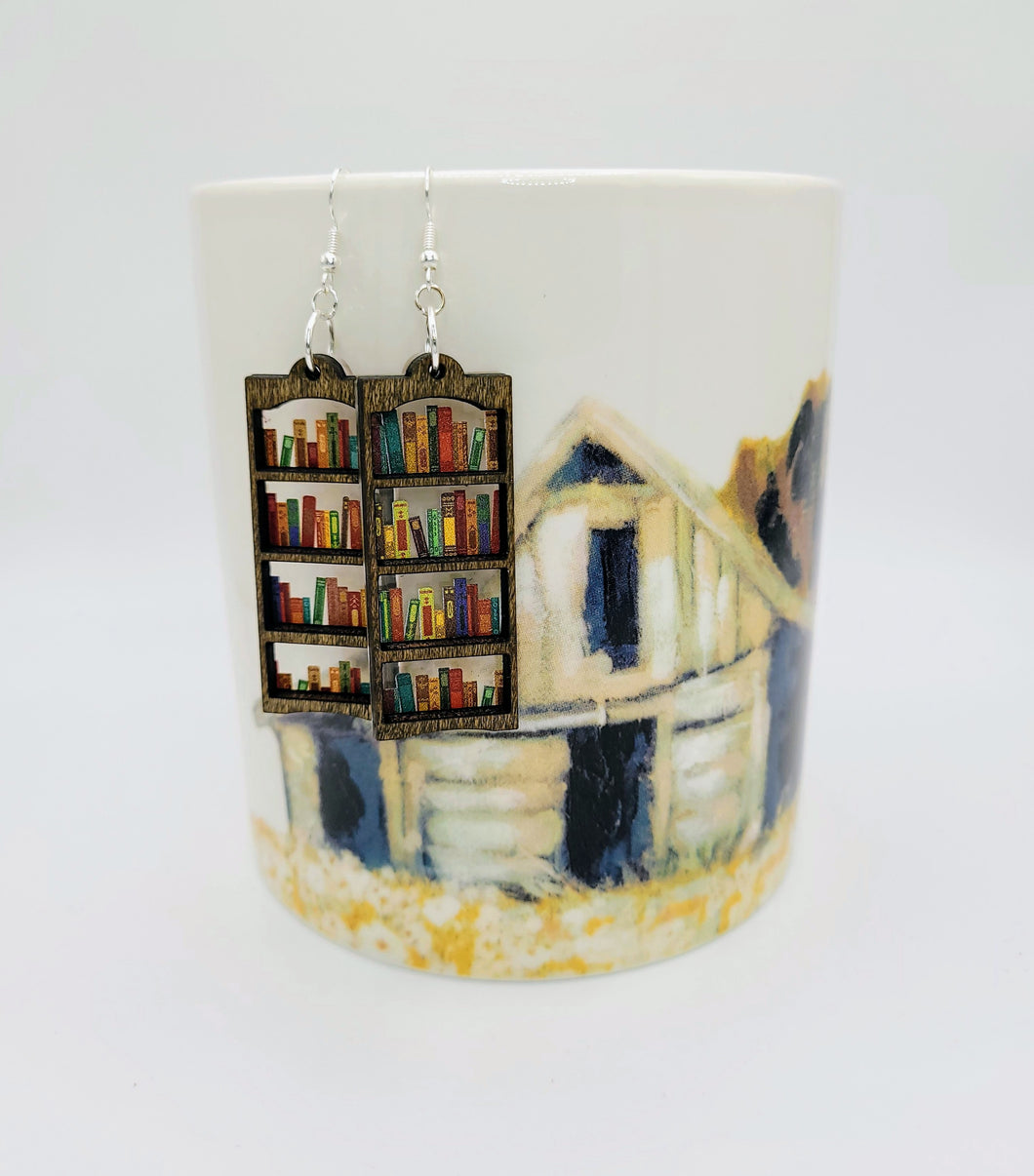 Bookcase earrings - acrylic and wood