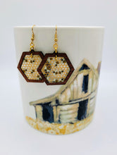 Load image into Gallery viewer, Bee earrings - honeycomb acrylic and wood
