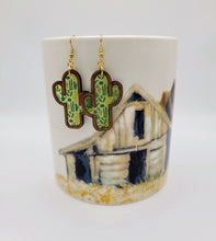 Load image into Gallery viewer, Cactus earrings - cactus and succulent printed acrylic and wood
