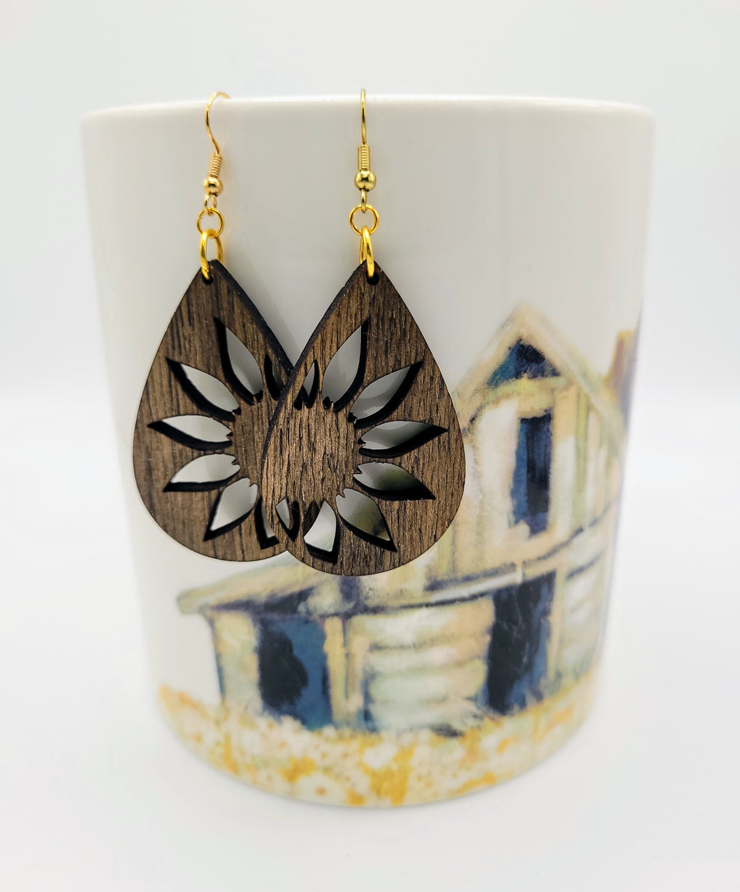 Sunflower earrings - wood cutout