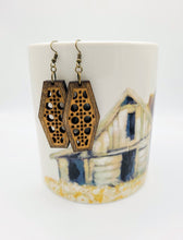 Load image into Gallery viewer, Boho Rattan wood earrings - rattan hexagon earring
