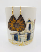 Load image into Gallery viewer, Sunflower earrings - painted engraved wood
