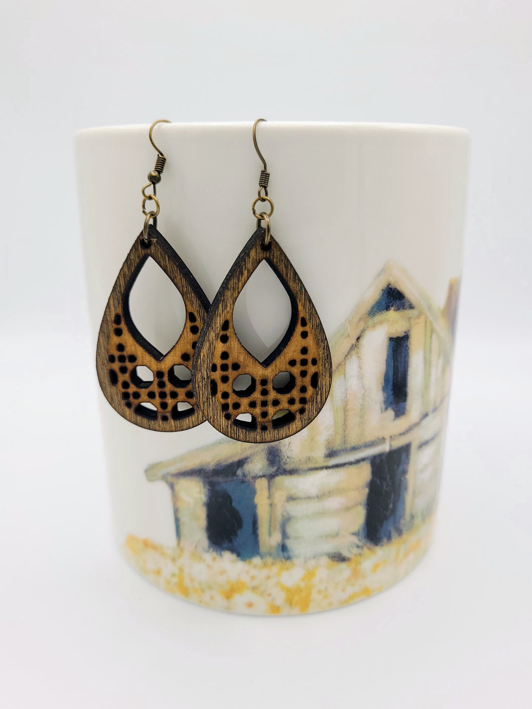 Boho Rattan wood earrings - rattan teardrop with hole earring