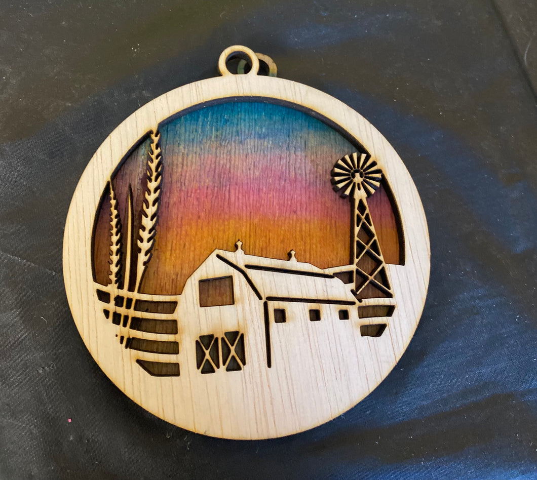 Ornament - Farm Ranch Barn sunset - personalized